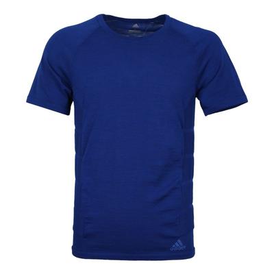 Футболка Primeknit с круглым вырезом, логотипом, однотонная, с коротким рукавом, мужские топы, синяя DN3233