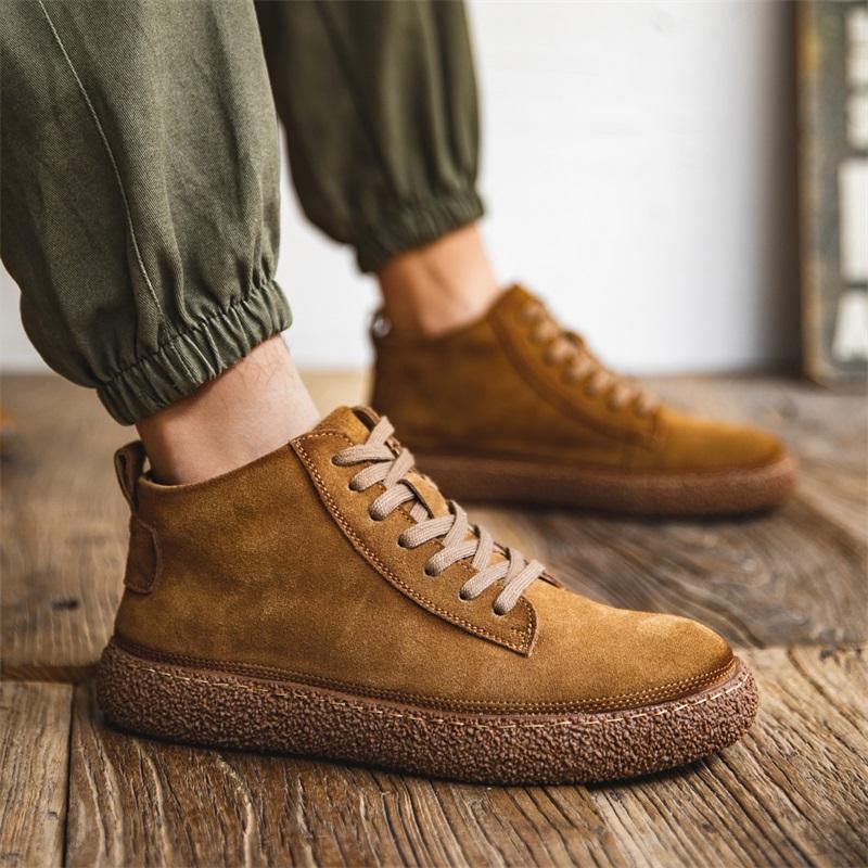 Men High Top Casual Shoes Breathable Designer Shoes Suede Leather Loafers Business Office Shoes For Men Driving Moccasins Plush