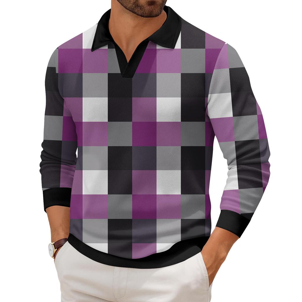 Мужская повседневная модная трикотажная рубашка с длинным рукавом и принтом на лацкане