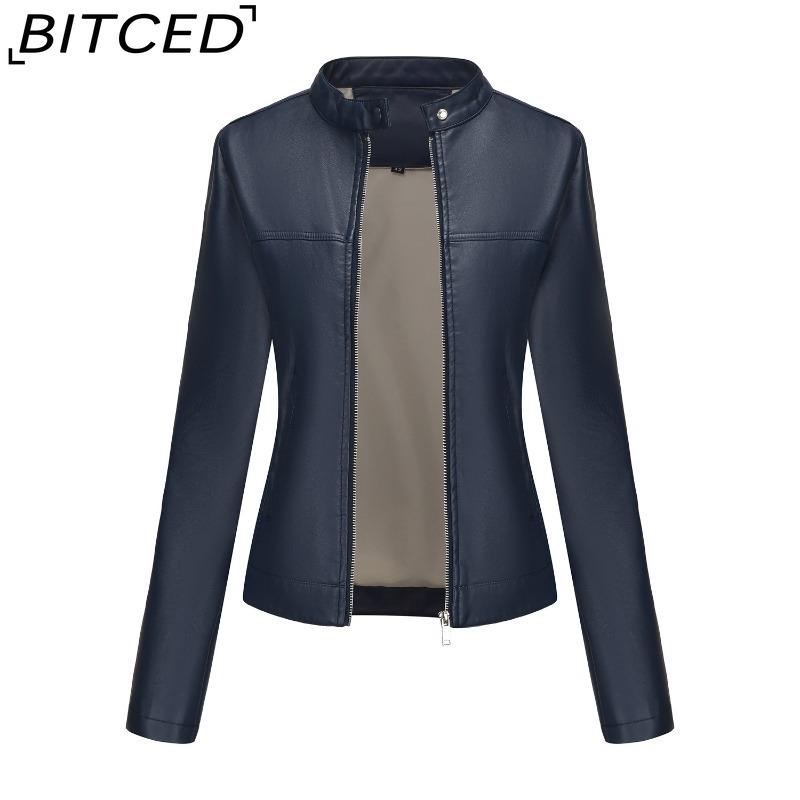 BITCED Повседневная кожаная куртка на весну/осень для женщин, модная уличная одежда, куртка байкер с воротником-стойкой