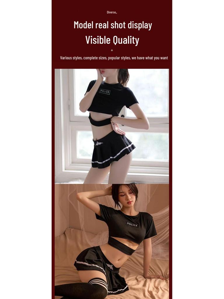 Соблазнительный черный комплект нижнего белья чирлидерши для ролевых игр