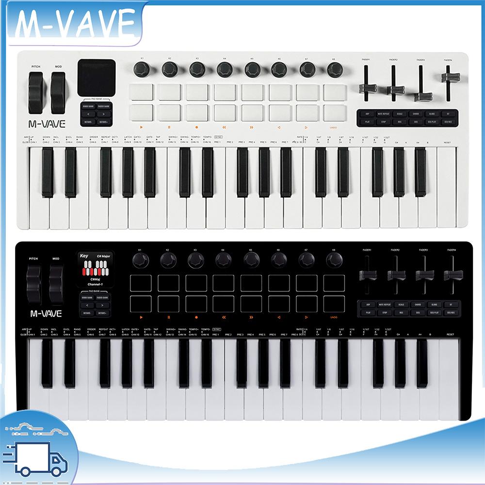 M-VAVE SMK-37 PRO 37-клавишная MIDI-клавиатура 3 октавы 16 RGB-подсвечиваемых пэдов Поддерживает беспроводное подключение к нескольким системам