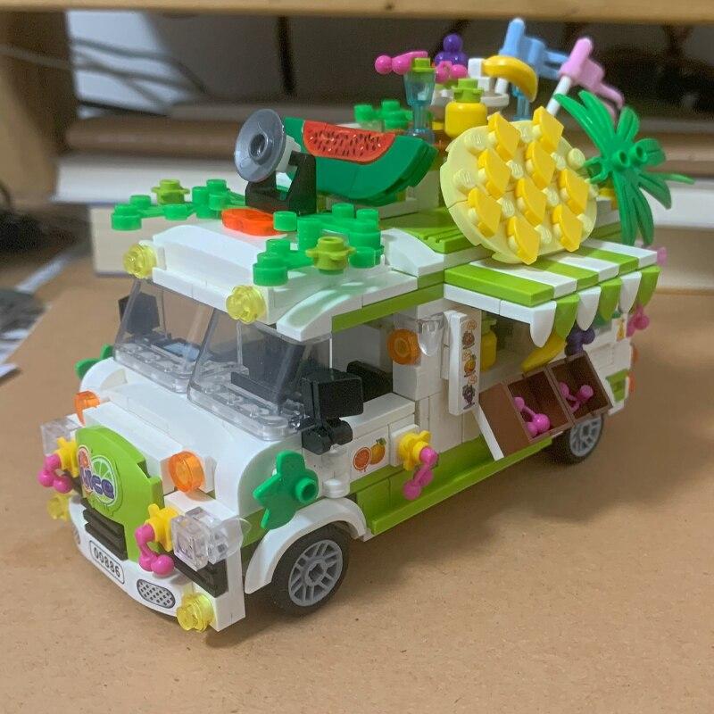 00886 Автомобильный мир, фруктовый сок, напиток, автомобиль, ананас, яблоко, грузовик с едой, 3D мини-блоки, кирпичи, строительные игрушки для детей, без коробки