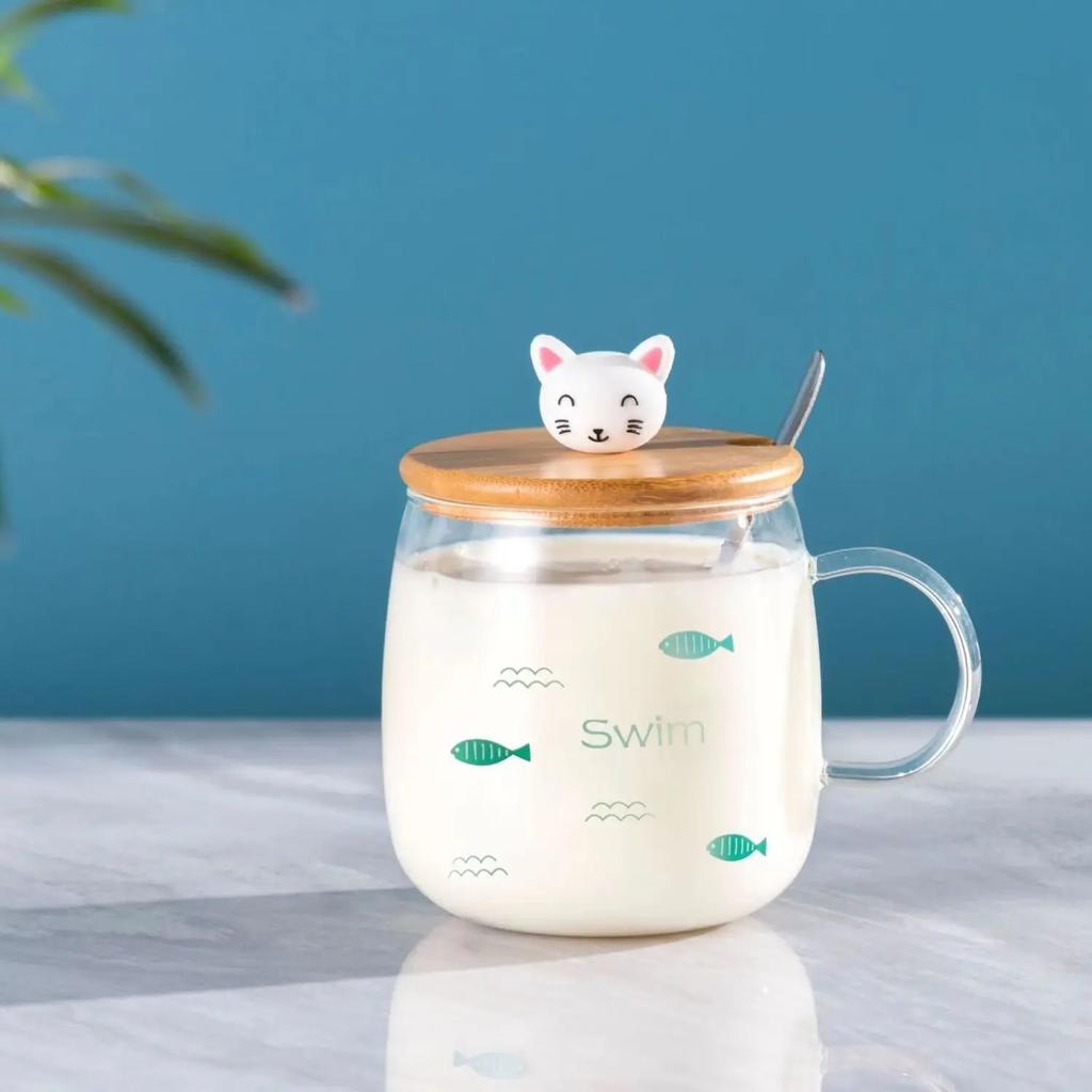 Kawaii Cups Милая стеклянная чашка в виде панды с соломенной крышкой Ложка Кофейная чашка для завтрака Пивная кружка Чашки и кружки Бесплатная доставка Питьевые стаканы