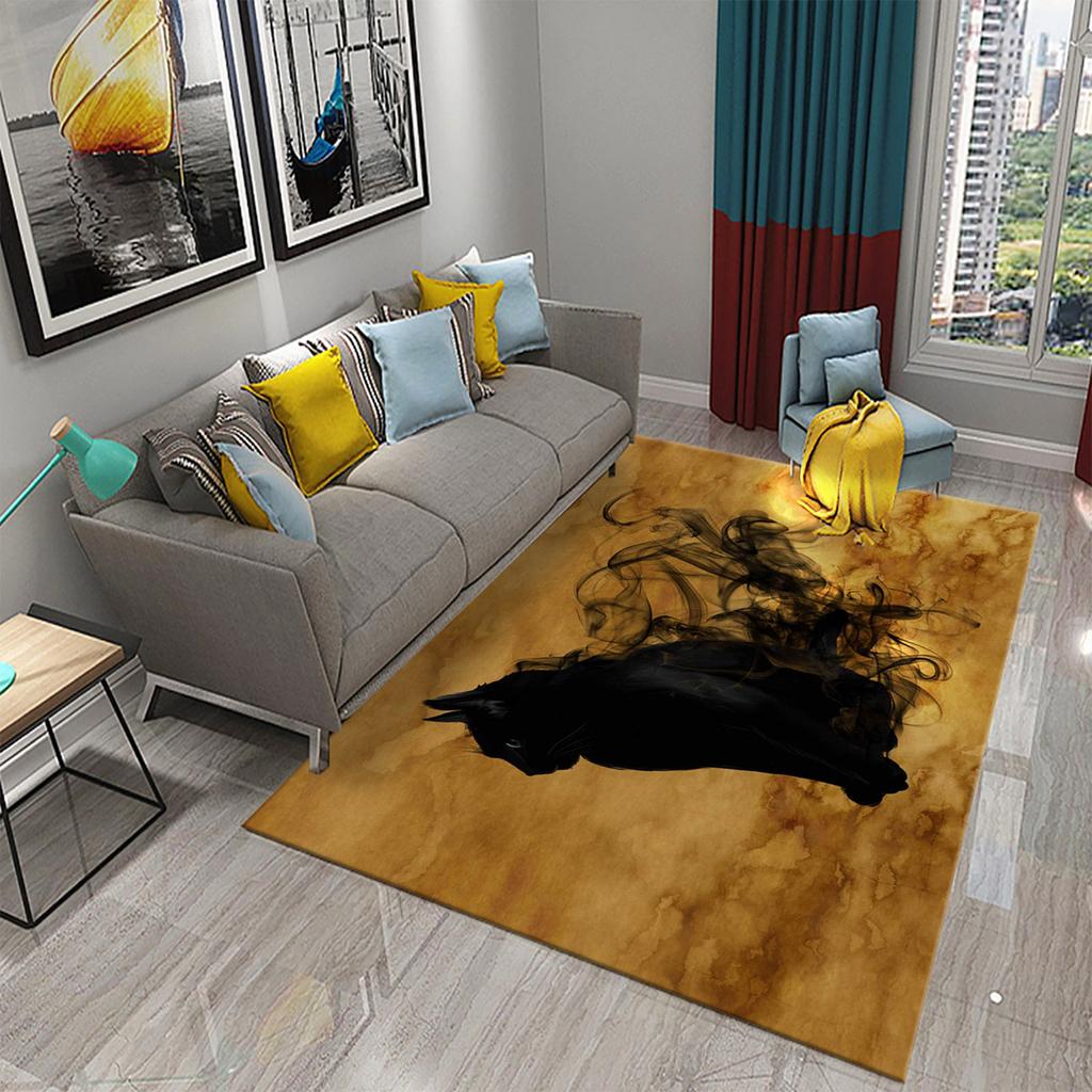 Коврик для спальни, коврик для ванной комнаты, домашний декор, нескользящий дверной коврик, милый загадочный ковер с черным котом, ковер для гостиной