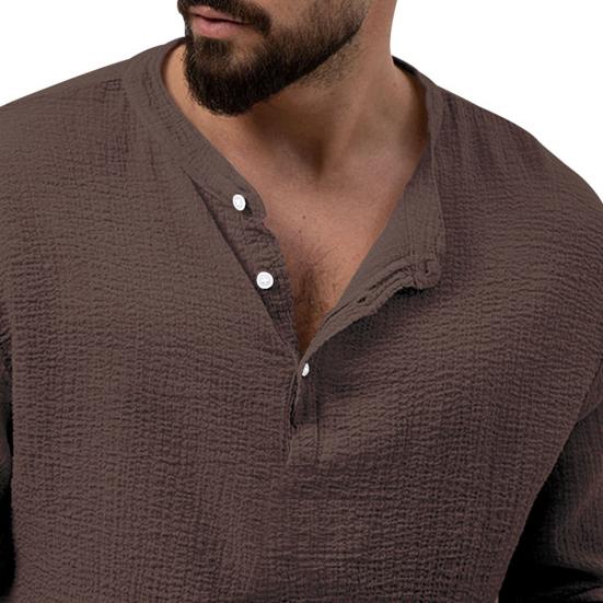 2 шт./компл., мужская летняя одежда, воротник-стойка, пуговицы, вырез, футболка с длинными рукавами, эластичная резинка на талии, комплект длинных брюк с карманами и шнурком