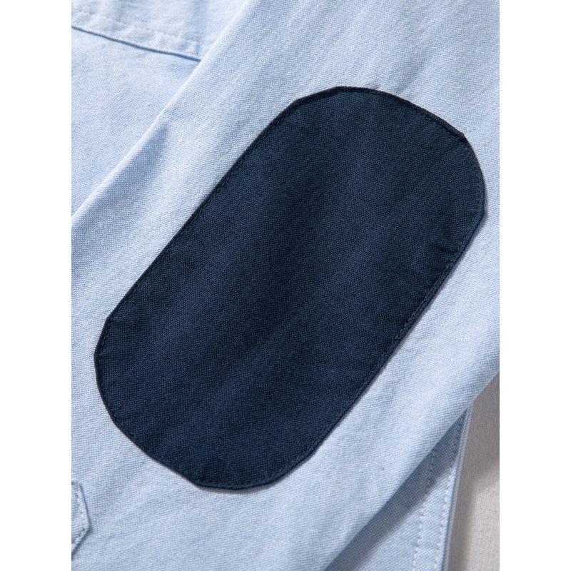 Long-Sleeved Shirt for Men, New Spring and Autumn Pure Cotton Oxford Fabric Top with Elbow Patches, Men's Slim Fit Casual Versatile Shirt
