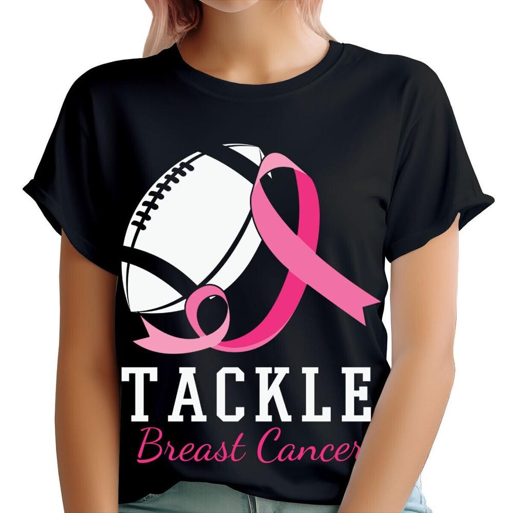 Tackle Breast Cancer Survivor Pink Ribbon Football Womens T-Shirts Top #TA-188