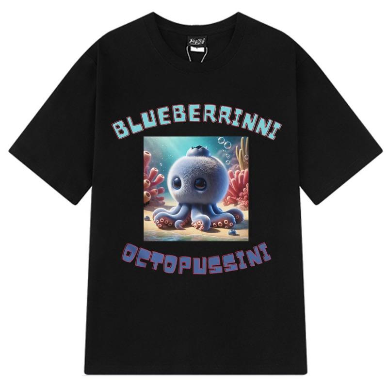 Забавная классическая футболка BLUEBERRINNI OCTOPUSSINI Летняя с коротким рукавом Модная Хип-хоп Мужская Женская Хлопковая Оверсайз Повседневная Футболка