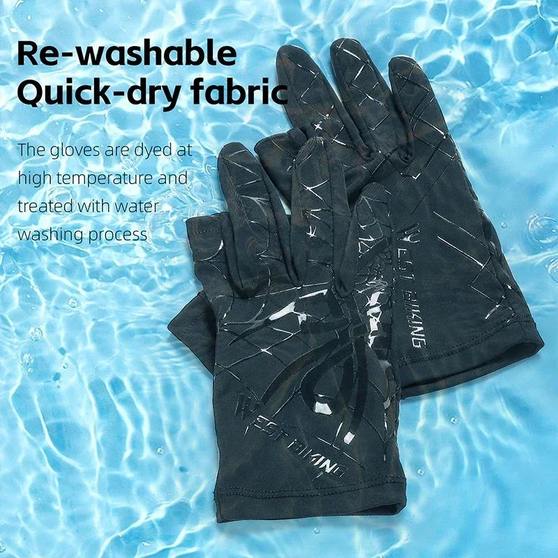 WEST BIKING Summer Cycling Gloves Fingerless Touch Screen Ice Silk Cool Spider Pattern Driving Hiking Gloves Cooling Sport Gear