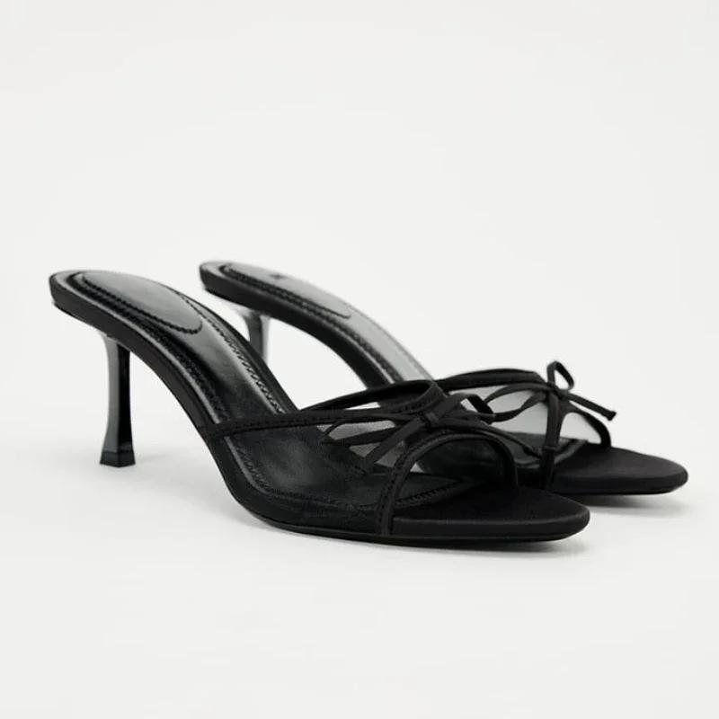 Fashion High Heels Women Slippers Elegant Sexy Bow Heeled Sandals Fashion Woman Shoes 2025 Summer Luxury Pumps Dress De Zapatos Mujer