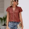 Short Sleeved Cardigan Top Women's Lace Trim V-Neck Flutter Sleeve Blouse
