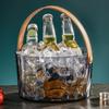 Clear Ice Bucket Cocktail Glass Chiller with Faux Leather Handle Plastic Ice Bucket Beverage Tub for Parties Gatherings Weddings Bars
