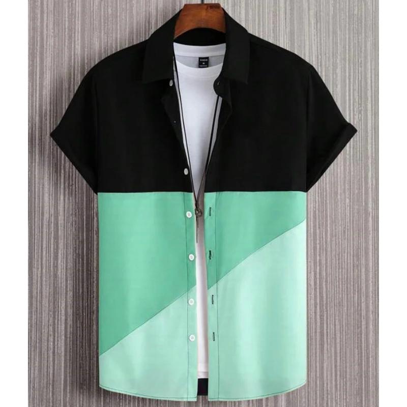 Мужская новая рубашка с 3D-нашивками и клетчатым принтом, мужская летняя повседневная рубашка с короткими рукавами, повседневная рубашка свободного покроя больших размеров