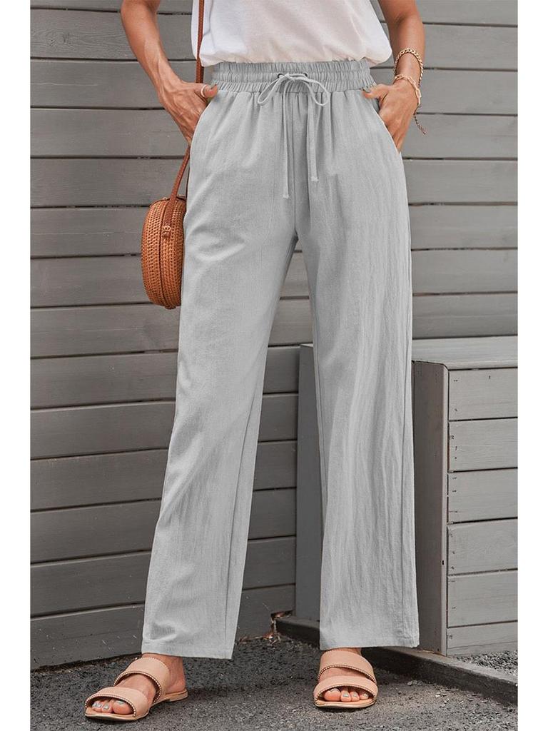 Женские хлопково-льняные брюки с кулиской и широкими штанинами