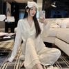 Women's Cute KT Cat Lace Pajama Set - Long Sleeve, Ice Silk, Spring & Autumn Wear