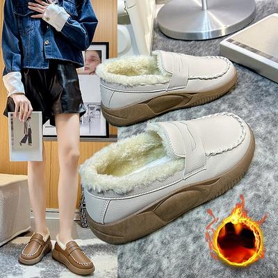 Зимние туфли на плоской подошве для женщин Повседневные туфли без застежек из плюша и теплых хлопковых тканей Женские мокасины