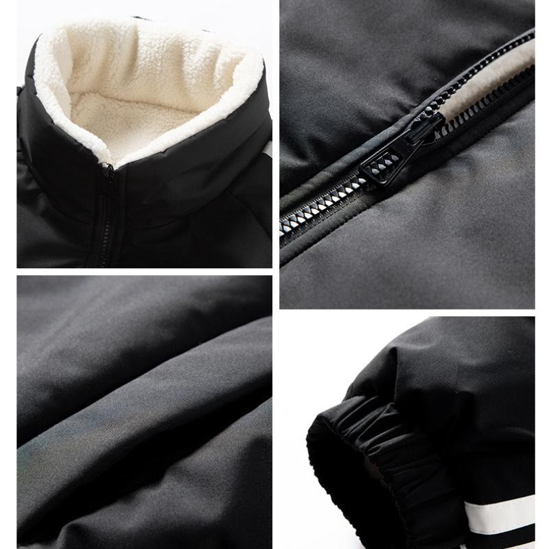 Двусторонняя куртка из хлопка с овечьей шерстью для мужчин и женщин, одинаковая, зимняя, свободного кроя, со стоячим воротником, хлопковая куртка, утолщенная, для холодной зимы, куртка