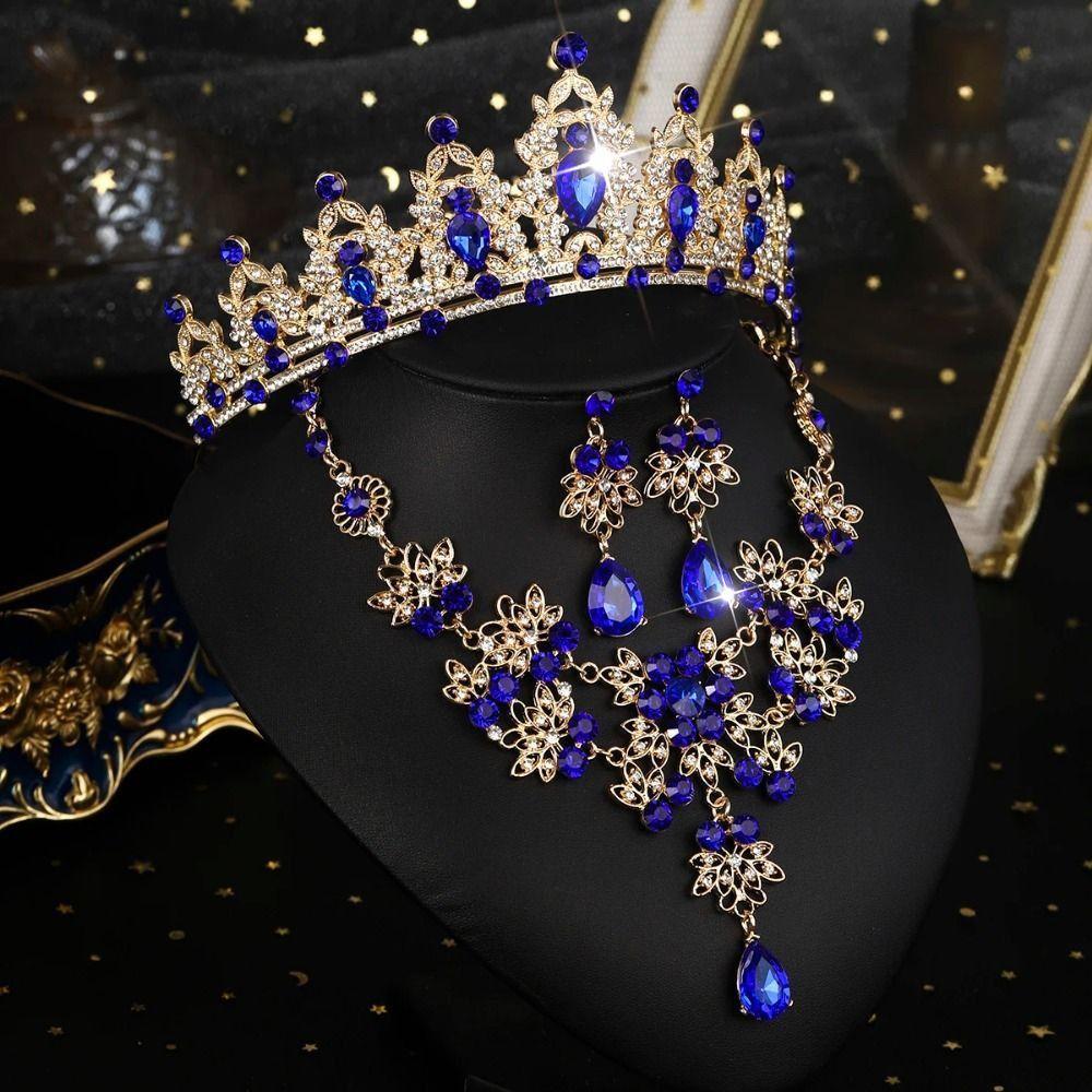 Shiny Bridal Jewelry Sets Baroque Style Crystal Headdress Rhinestone Bridal Crown Princess