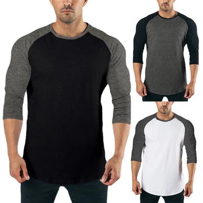 Muscleguys New Fashion Three Quarter Sleeves T Shirt Men Spring Autumn Patchwork Gym Clothing Fitness T-shirt Sports Raglan Sleeves Tshirt