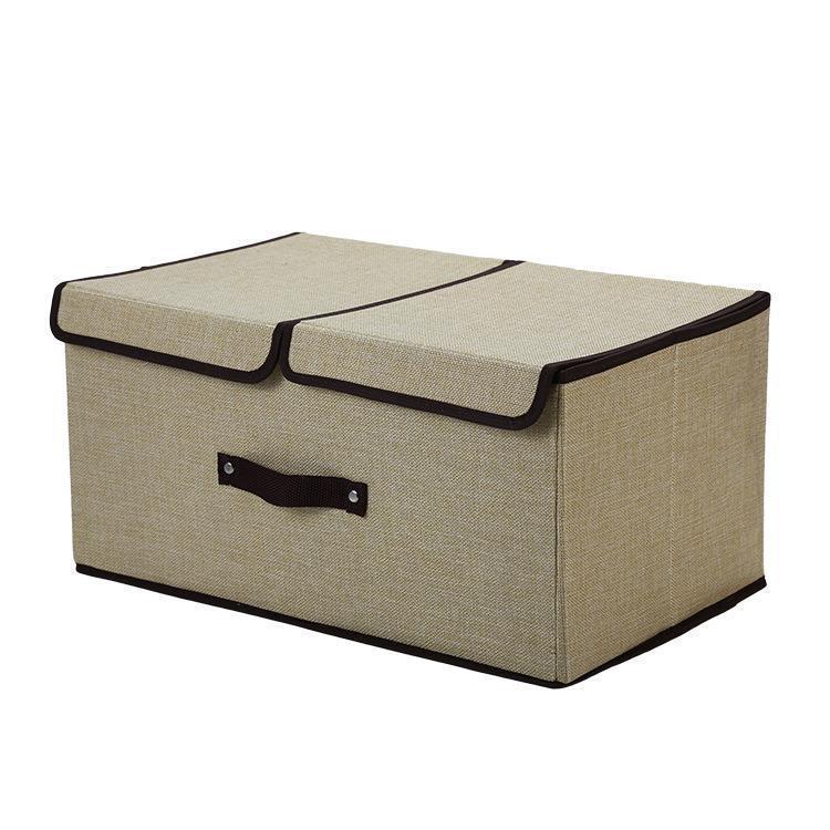 Складной хлопково-льняной ящик для хранения с двойной крышкой и ручкой для одежды и брюк