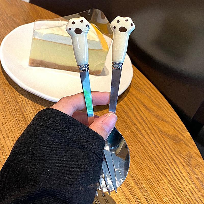 Милая мультяшная кошачья лапка фруктовая вилка из пищевой нержавеющей стали с зеркальной полировкой краев портативная столовая вилка для взрослых детей школьная