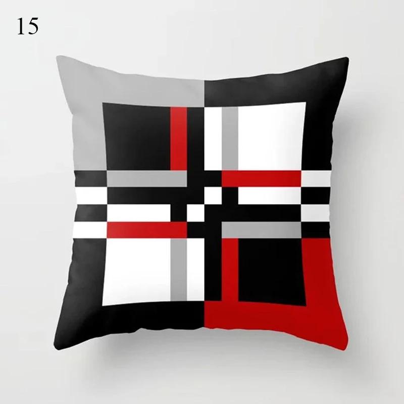 Housses De Coussin De Canapé À Motif Géométrique, Taie D'oreiller De Voiture, Décoration D'intérieur, Salon, Noir, Rouge