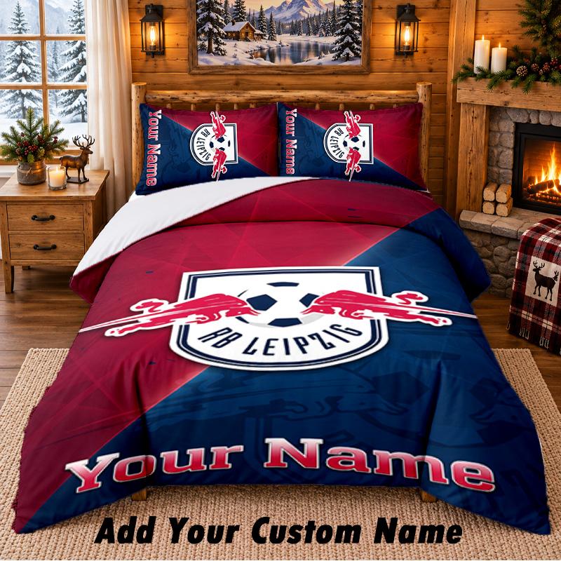 RB Leipzig FC Pattern Bedding 3Pcs Set Custom Name, Bed Sheet And Pillowcases For Home Bedroom