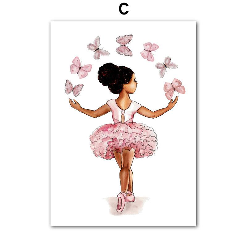 Black Ballet Girl Butterfly Rainbow Crown Flower Wall Art Canvas Painting Nordic Posters And Prints Picture Baby Kids Room Decor