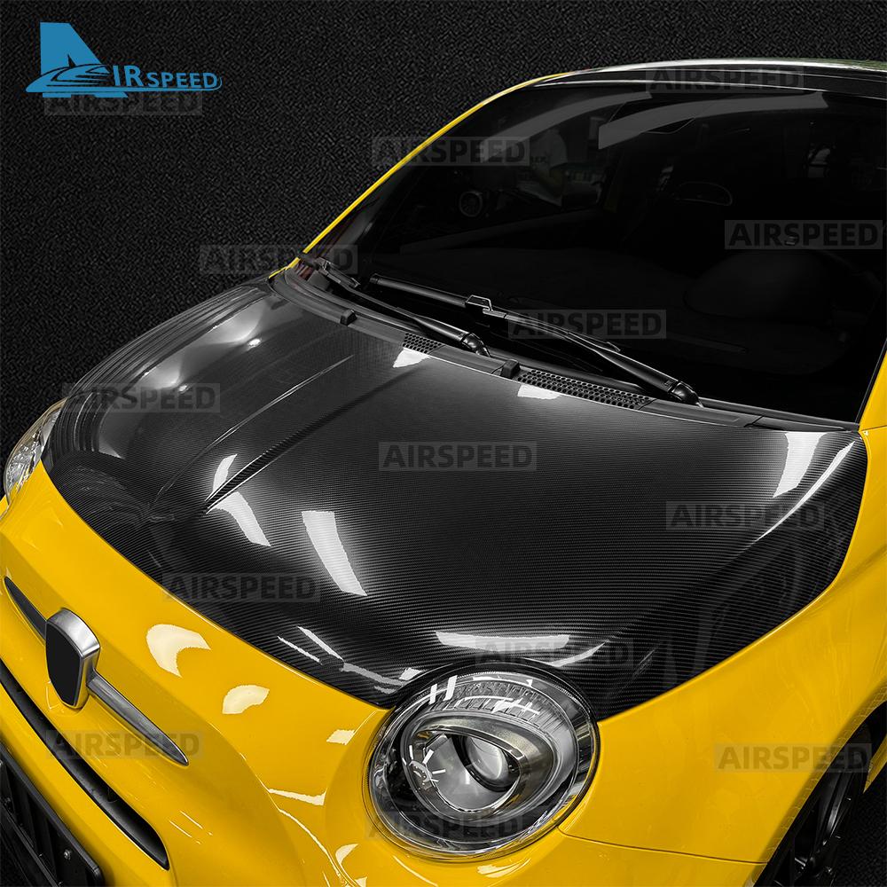 Car Front Bonnet Engine Hood For Fiat 500 2008-2024 For Abarth 595 695 2012-2024 LHD RHD Carbon Fiber Pattern TPU PPF Wrap Film
