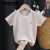 Striped Ice Silk Short Sleeve T-Shirt Summer One Piece Top Baby Half Sleeve Clothes Cropped Top Casual T-shirt Boys/Girls T-Shirts