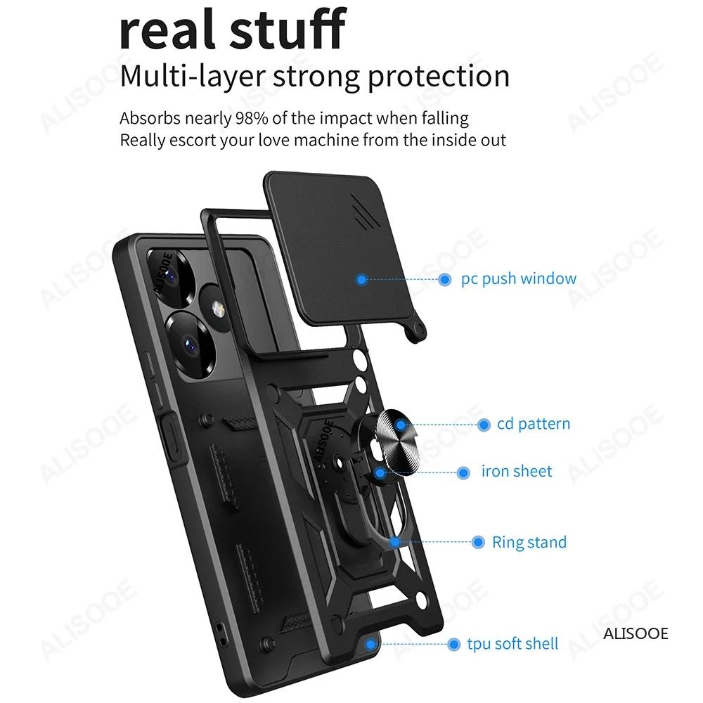 Слайд-камера Funda для Realme Narzo N61 4G Чехол Push Lens Ring Stand Защитный чехол для Realme Note 60 4G Противоударный чехол