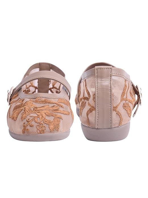 Shoetopia Женские вышитые туфли-балетки Мягкие удобные лоферы с регулируемым ремешком | Традиционный цветочный дизайн для повседневной и этнической обуви