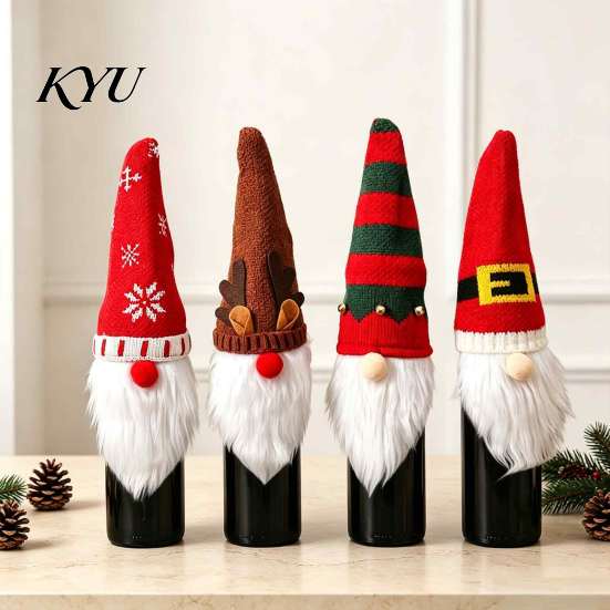 Unique Christmas Presents for Wine Lovers Gnome Bottle Covers, Knitted Faceless Toppers, Santa Reindeer Sweaters Elf Sleeves, Xmas Table Decorations