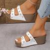 Fashion 2025 Summer New Women's Slippers Summer Pearl Wedge Slippers Retro Rivet Thick Bottom Sandals Women Roman Platform Slides Shoes