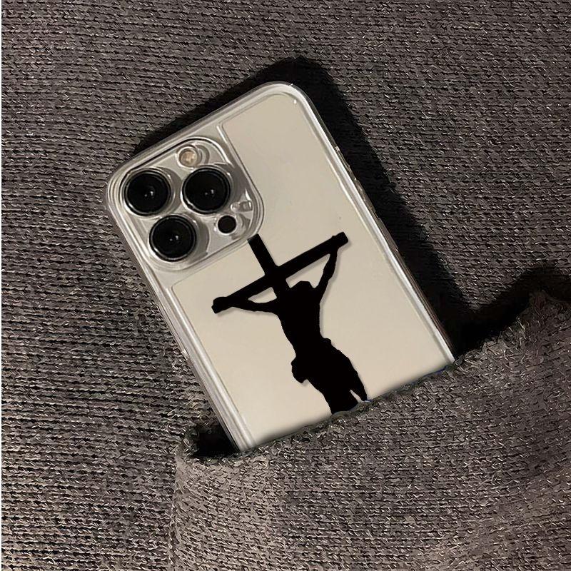 Чехол для телефона с принтом-силуэтом креста Иисуса для серий iPhone 17 16 15 14 13 12 11 16E Pro Max Plus Двойная защита