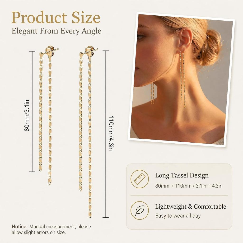 Chain Duster Earrings for Women Gold Long Dangle Drop Earrings Lightweight Trendy Chain Earrings Fashion Jewelry Accessories Ideal Present for Daily