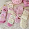 Plush Socks, Thick and Warm Mid-calf Socks for Autumn and Winter, Cute Cartoon Pink, Winter Home Furry Sleeping Socks