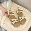 Fashion Platform Roman Sandals New Summer Round Toe Open Toe Bow Rhinestone Soft Slip Sport Strap Flat Beach Shoes