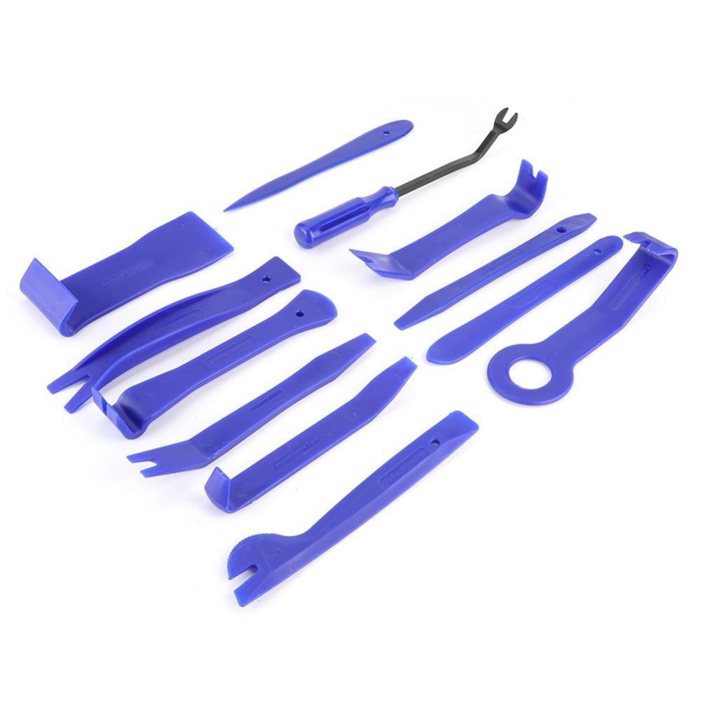 12PCS PP&Carbon Steel Interior Door Panel Removal Set Blue Auto Clip Removal Pry Tool DIY