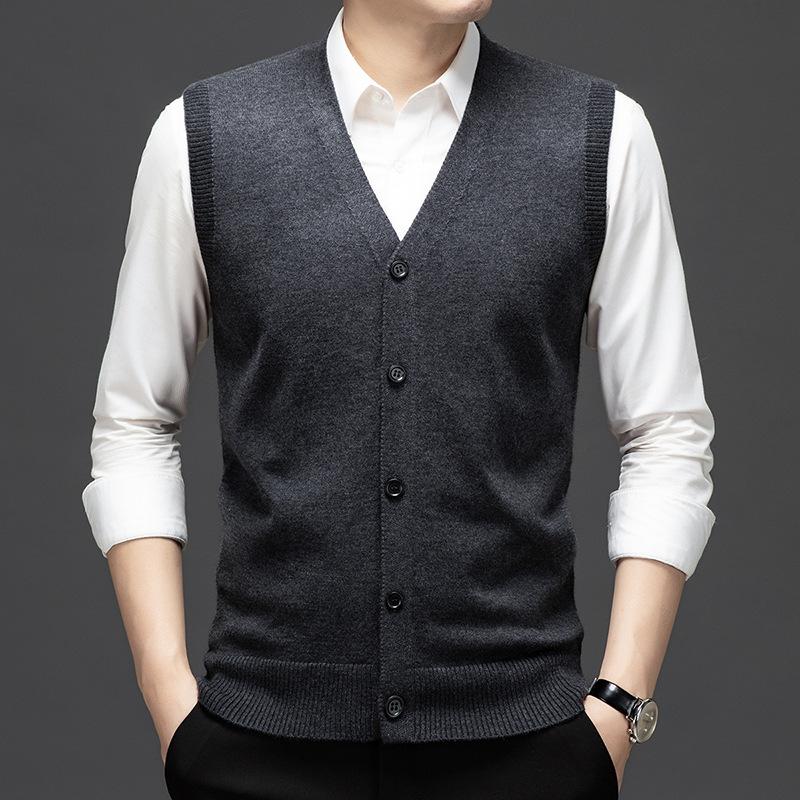 Men Autumn Sleeveless Single Breasted Pullover Vests Knitted Work Sweater
