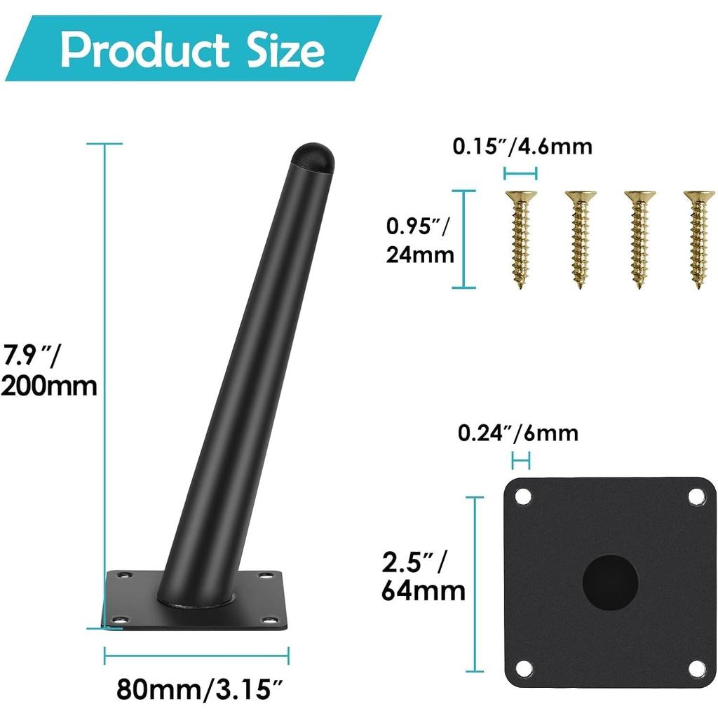 Комплект из 4 ножек для мебели, 20 см конические наклонные / вертикальные ножки для мебели, сменные ножки для шкафа, ножки для дивана