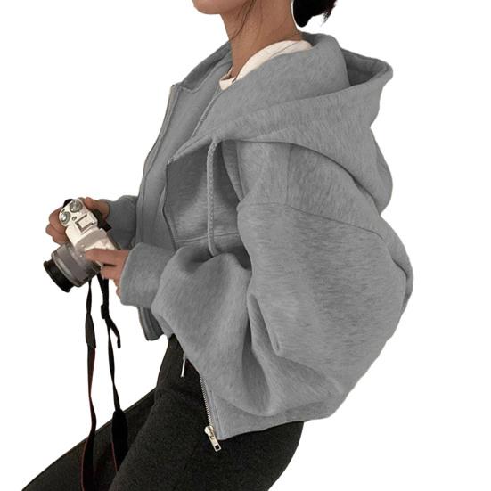 Women's Cropped Zip Up Hoodie Drawstring Long Sleeve Crop Sweatshirt Fall Casual Hooded Jacket with Pockets