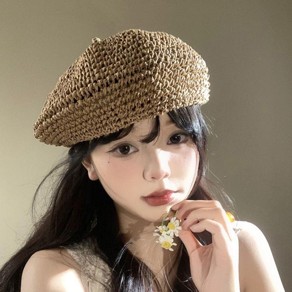 Summer Weave Cap Handmade Painter Hat Fashion Straw Beret Girls