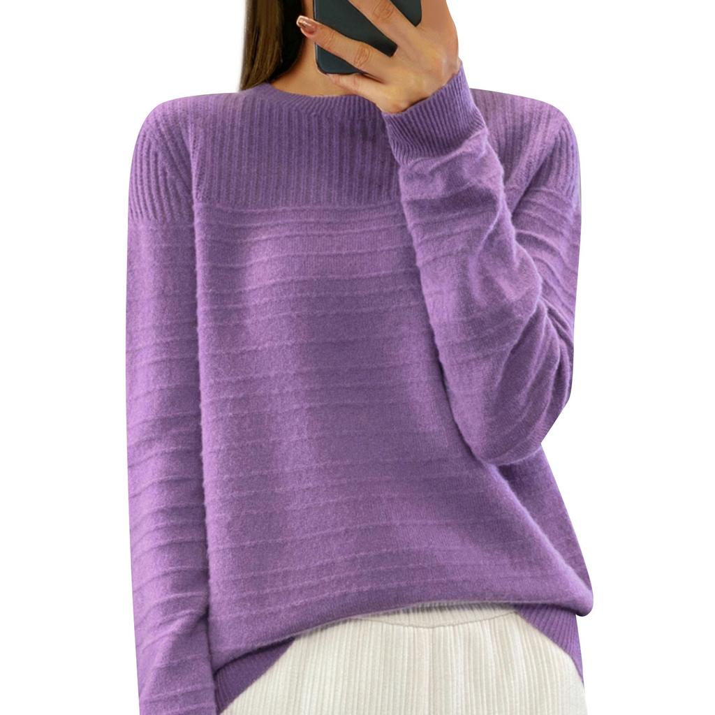 Женский модный круглый вырез однотонный вязаный свитер топ пуловер повседневный свитер