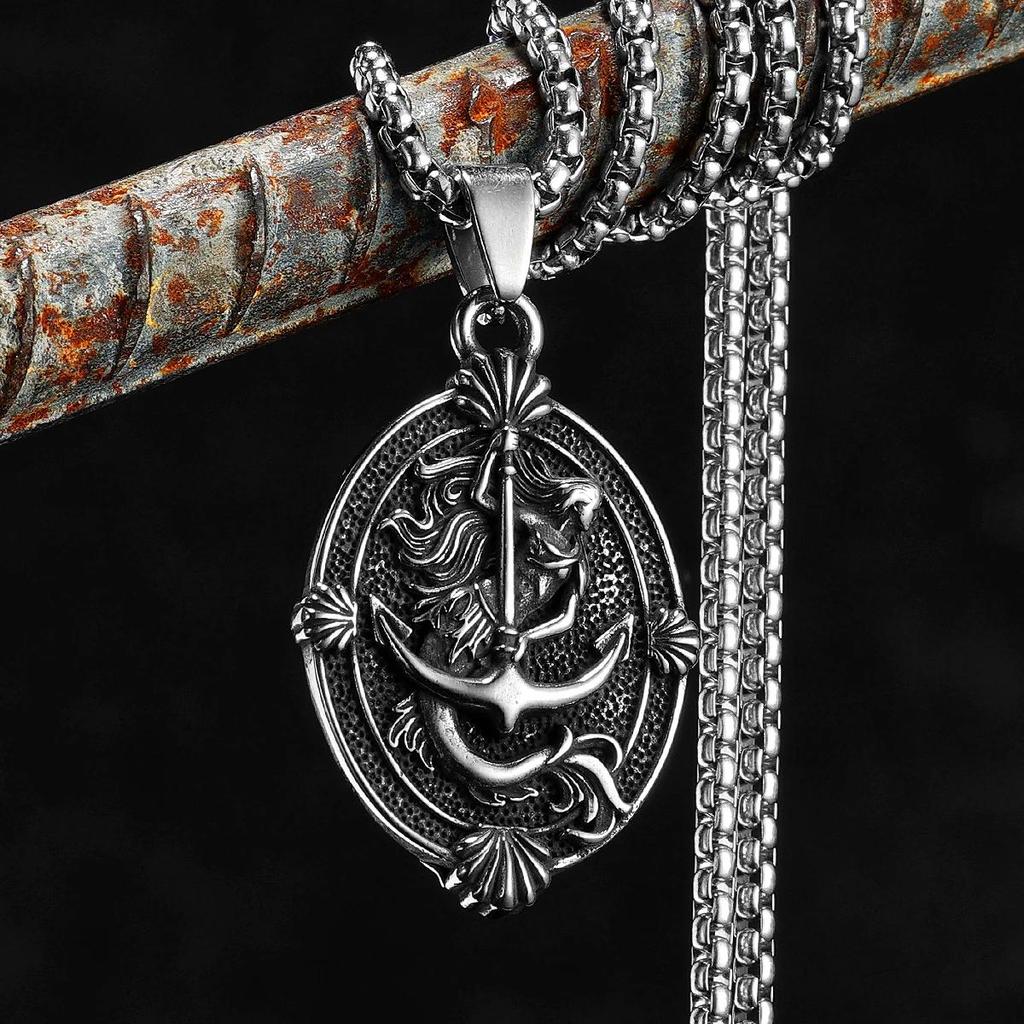 Vintage Retro Anchor Mermaid Pendant Necklace Chain Unisex Men Women Fashion Gothic Amulet Talisman Jewelry Party Gift
