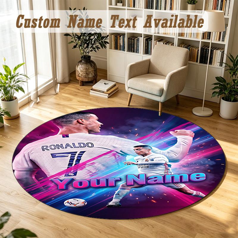 Round Rug Custom NameCristiano Ronaldo Pattern Non Slip Carpet Home Floor Decor
