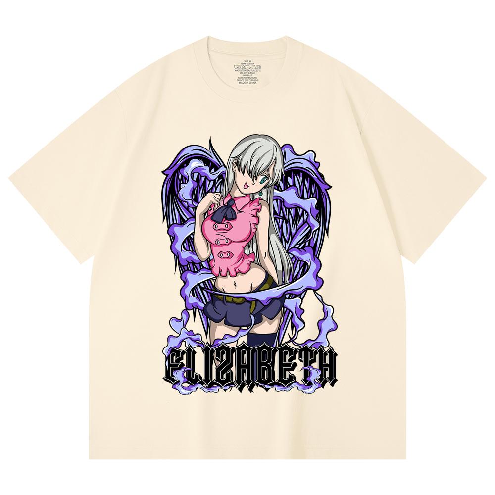 230 г/м² 100% хлопок Семь Смертных Грехов V3 Принт Елизаветы Унисекс Плотная Хлопковая Футболка