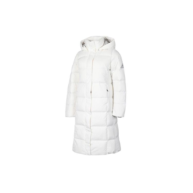 Adidas Женская длинная пуховая парка, теплая уличная спортивная куртка средней длины с капюшоном, зимняя женская куртка ярко-белого цвета EH3986