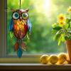 Owl Pendant Outdoor Hanging Decoration Realistic Looking Simple Installation Colorful Handmade Stained Owl Ornament